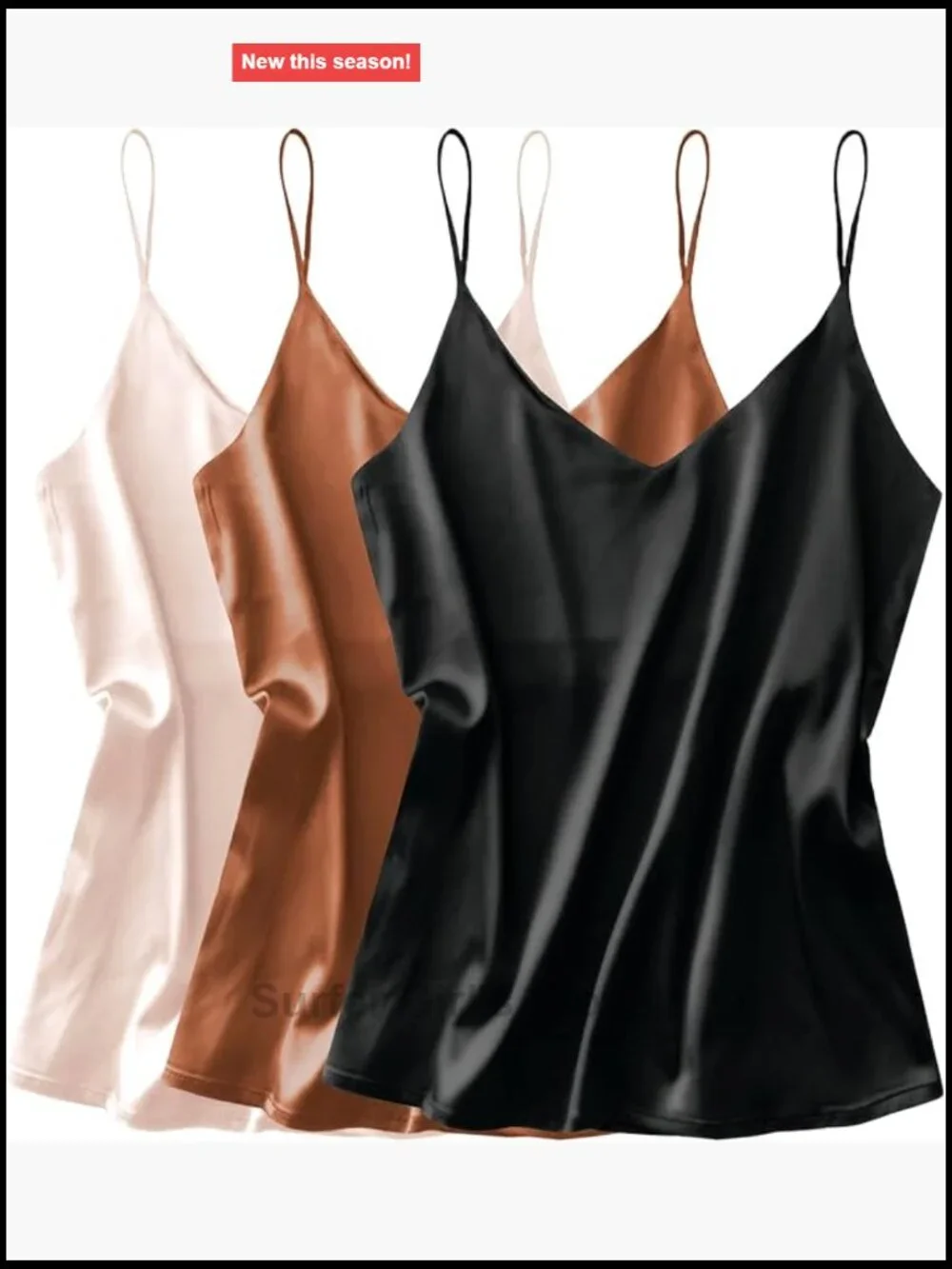3 Pack Satin Camisole Tank Tops - V-Neck Adjustable Spaghetti Strap Blouses